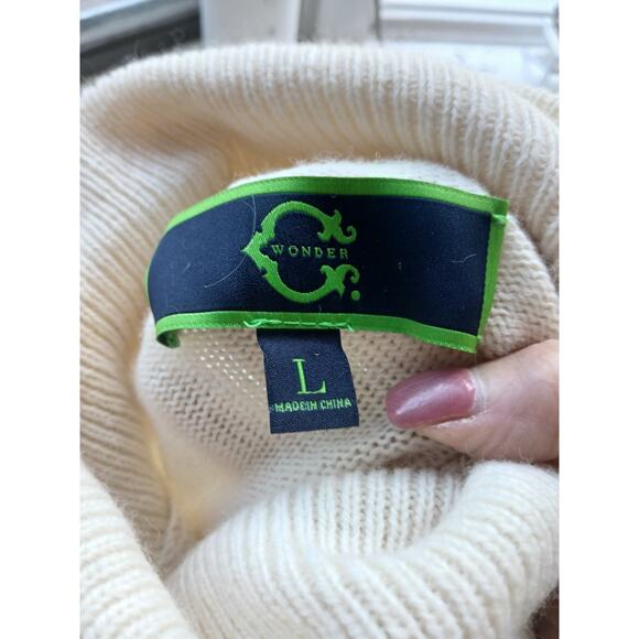 C. Wonder French Bulldog Dog Red Heart Turtleneck Off White Ivory Sweater LARGE - Picture 5 of 7